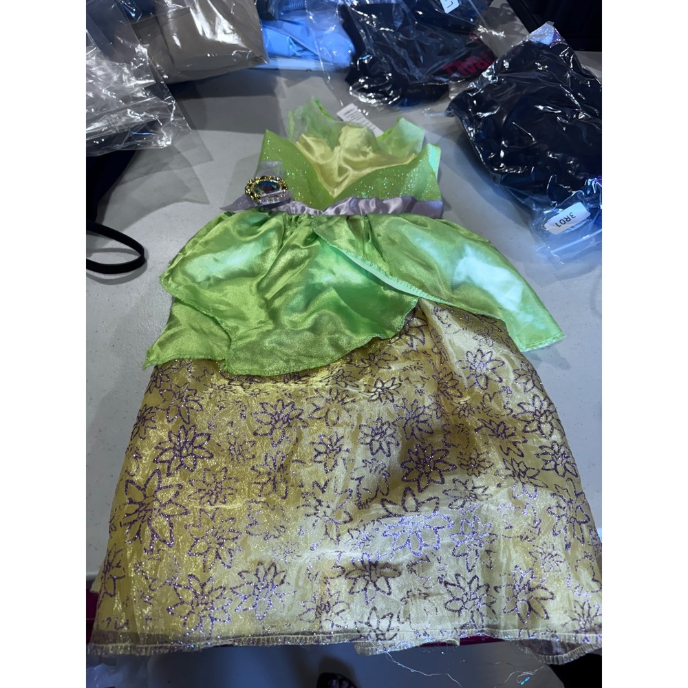 Disney Princess Tiana Costume Girls 4-6X Jakks Pacific Green Yellow Dress Up